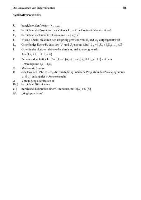 Das Auswerten von Determinanten - UniversitÃ¤t Bonn