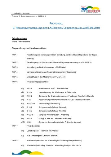 PROTOKOLL 9. REGIONSVERSAMMLUNG DER LAG REGION ...