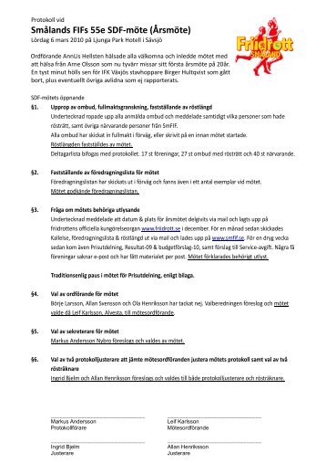 SmÃ¥lands FIFs 55e SDF-mÃ¶te (ÃrsmÃ¶te) - SmÃ¥lands friidrottsfÃ¶rbund