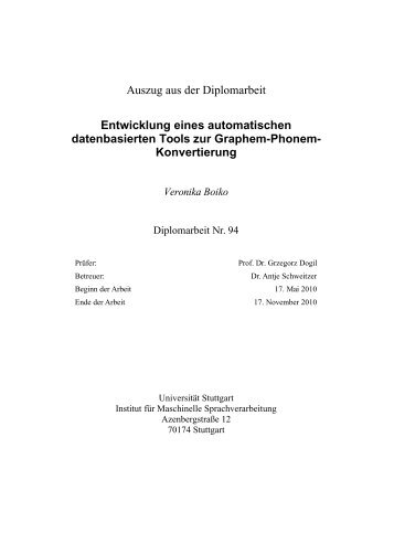 Entwicklung eines automatischen ... - IMS - Universität Stuttgart