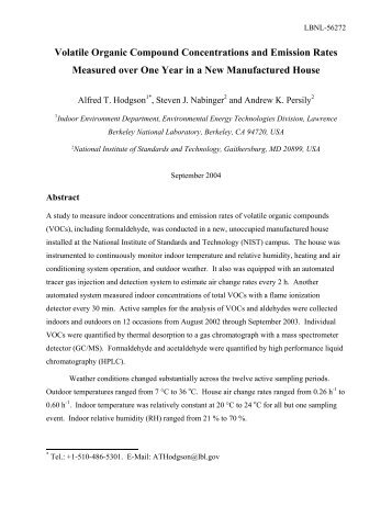 Volatile Organic Compound Concentrations and Emission ... - OSTI