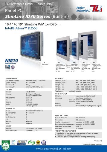 Panel PC SlimLine ID70 Series (Built-in) - TL Electronic GmbH