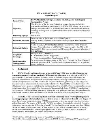 PNPM Mandiri Revolving Loan Fund (RLF) - PNPM Support Facility