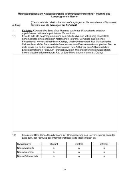 Ãbungsaufgaben - Biologie Lernprogramme