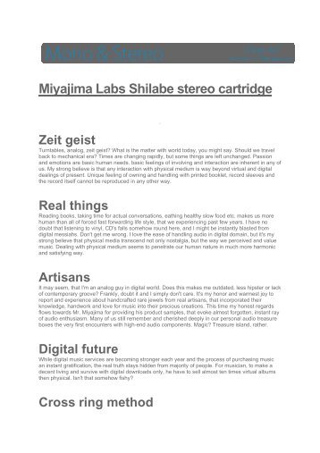 English review of Miyajima , Mono&Stereo