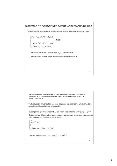 1 SISTEMAS DE ECUACIONES DIFERENCIALES ORDINARIAS