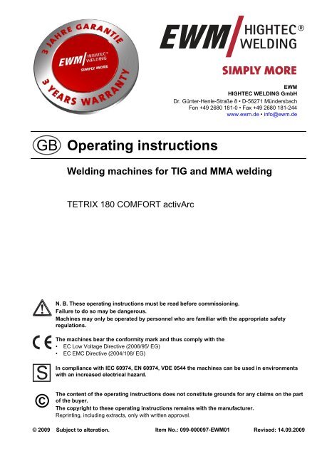 Operating instructions - EWM Hightec Welding GmbH