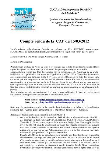 Le compte-rendu de la CAP - UNSA DÃ©veloppement-Durable