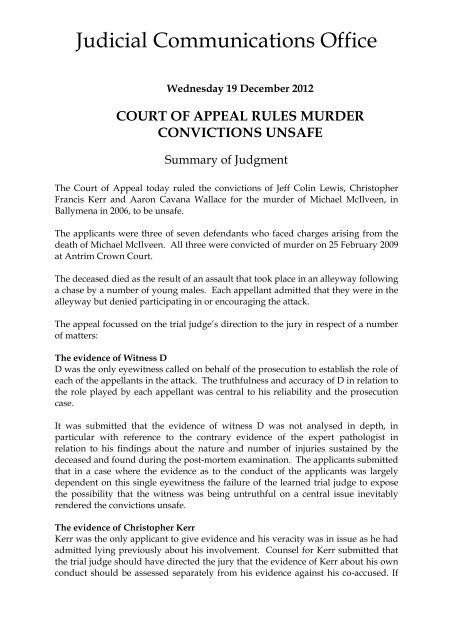 Summary Of Judgment R V Lewis Kerr And Wallace