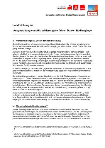 Handreichung "Duale Studiengänge" - Gutachternetzwerk