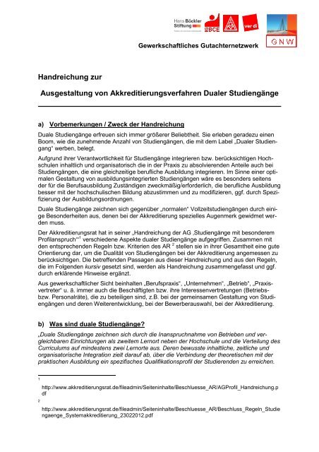 Handreichung "Duale Studiengänge" - Gutachternetzwerk