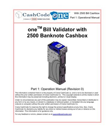 one Bill Validator with 2500 Banknote Cashbox - Sensis