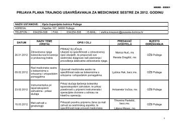 Prijava plana trajne edukacije za medicinske sestre