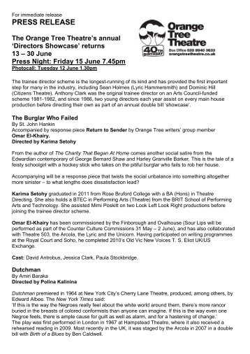 PRESS RELEASE - Orange Tree Theatre