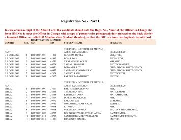 Registration No - Part I - Indian Institute of Metal