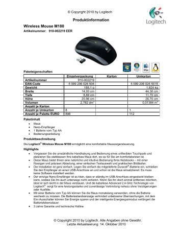 Produktinformation Wireless Mouse M180 - Ingram Micro