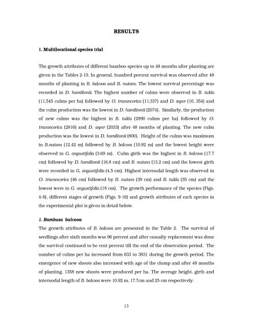 Multilocational field trials for selected bamboo species