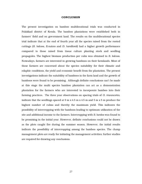 Multilocational field trials for selected bamboo species