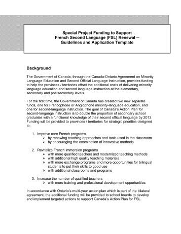 Template re special project funding to support FSL renewal