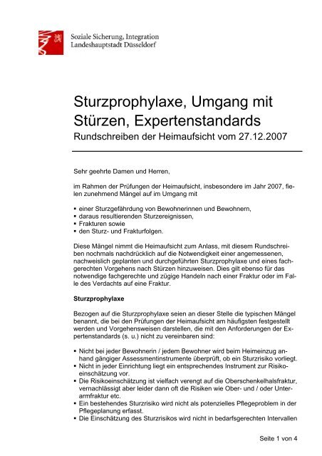 Sturzprophylaxe, Umgang mit StÃƒÂ¼rzen, Expertenstandards