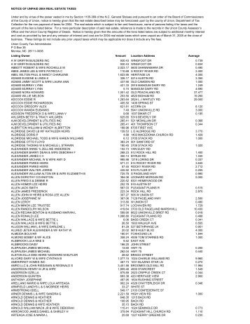 2004 Delinquent Real Estate Tax Liens - Listing ... - Union County