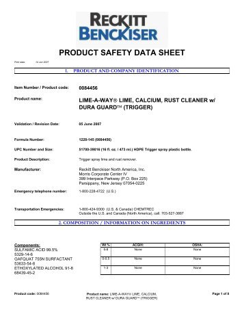 PRODUCT SAFETY DATA SHEET - Reckitt Benckiser