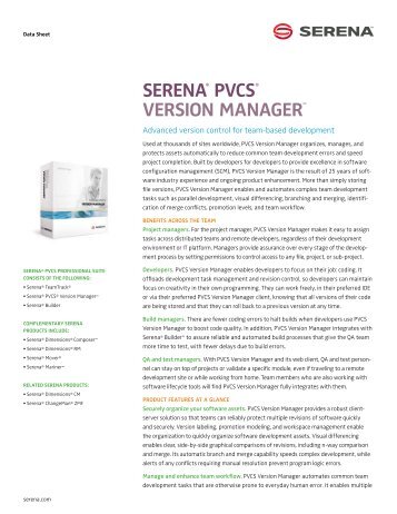 Serena PVCS Version Manager Datasheet - Serena Software