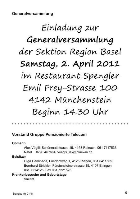 Informationsblatt der Region Basel Ausgabe 01/11 - syndicom ...