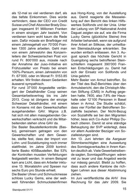 Informationsblatt der Region Basel Ausgabe 01/11 - syndicom ...