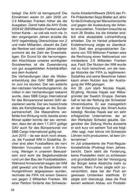 Informationsblatt der Region Basel Ausgabe 01/11 - syndicom ...