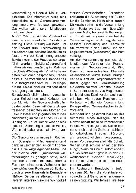 Informationsblatt der Region Basel Ausgabe 01/11 - syndicom ...