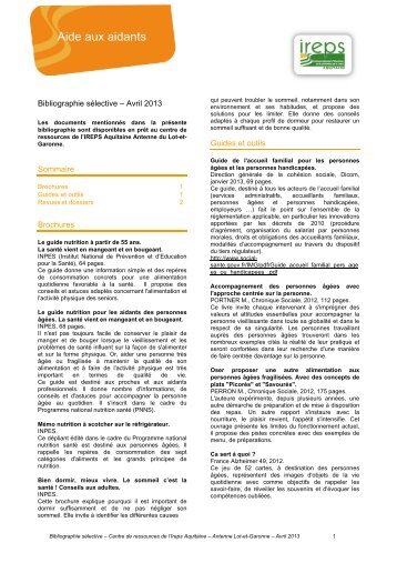 bibliographie aide aux aidants avril 2013 - Ireps Aquitaine