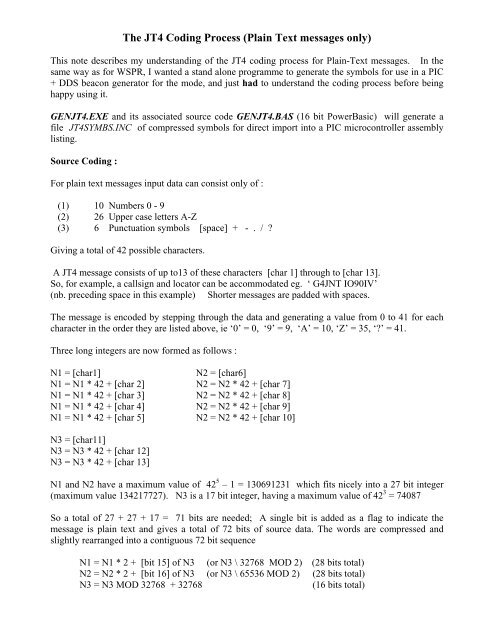 The JT4 Coding Process (Plain Text messages only) - G4JNT