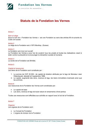 Statuts de la Fondation les Vernes
