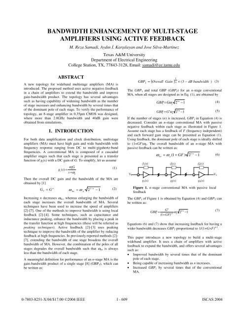 Bandwidth enhancement of multi-stage amplifiers using active ...