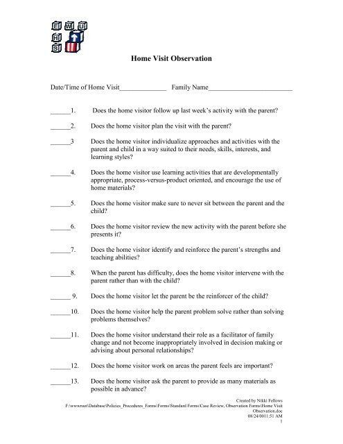 home visit observation form