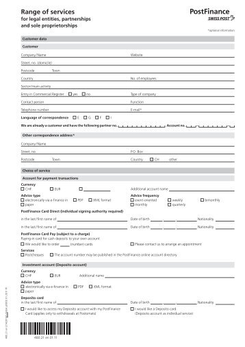 Services for business customers form (PDF) - Postfinance