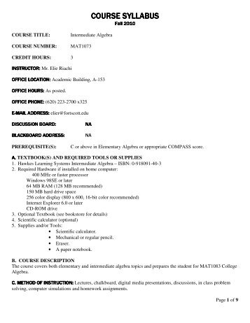 course syllabus course syllabus - Fort Scott Community College