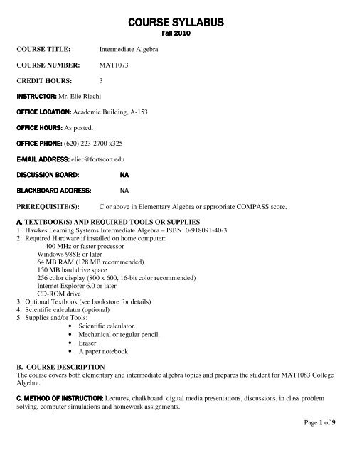 course syllabus course syllabus - Fort Scott Community College