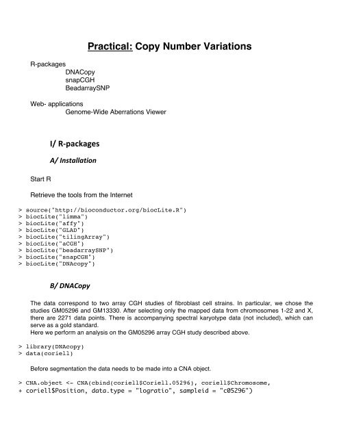Practical: Copy Number Variations