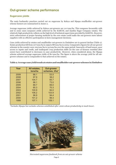 Assessment of sugarcane outgrower schemes for