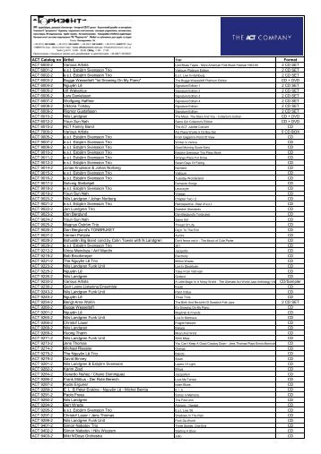 ACT Catalog no Artist Format ACT 6000-2 Various Artists 2 CD SET ...