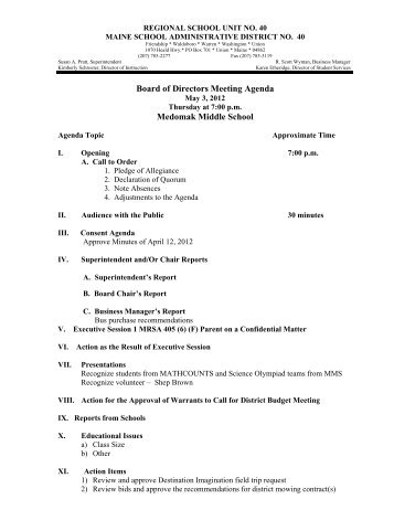 Board of Directors Meeting Agenda Medomak Middle ... - MSAD #40