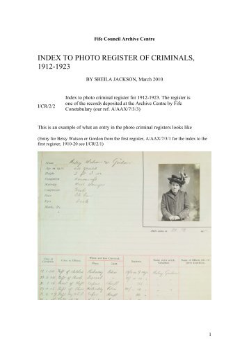 INDEX TO PHOTO REGISTER OF CRIMINALS, 1912-1923