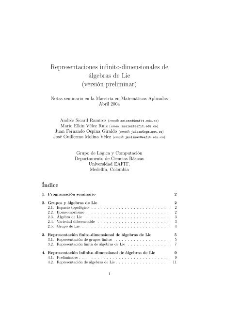 Representaciones infinito-dimensionales de álgebras de Lie ...