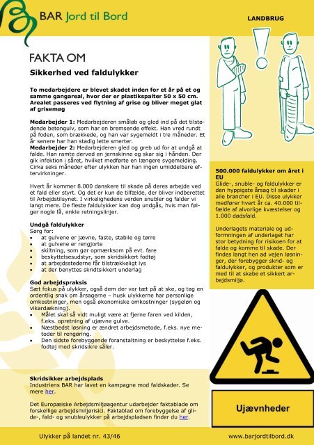 Ulykker i landbruget Ã¢Â€Â“ Faktaark om forebyggelse - BAR - jord til bord.