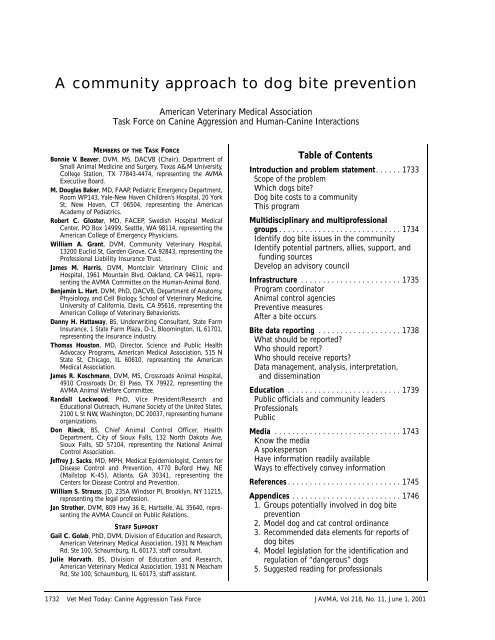 A community approach to dog bite prevention - American Veterinary ...