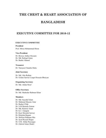 the chest & heart association of bangladesh executive committee for ...