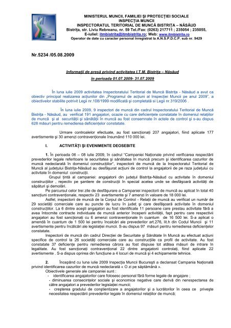 Informatii De Presa Itm Bistrita Nasaud