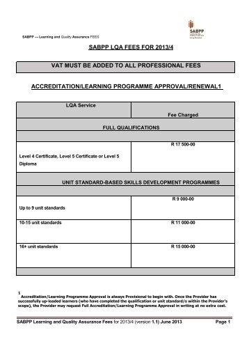 SABPP LQA FEES FOR 2013/4 VAT MUST BE ADDED TO ALL ...